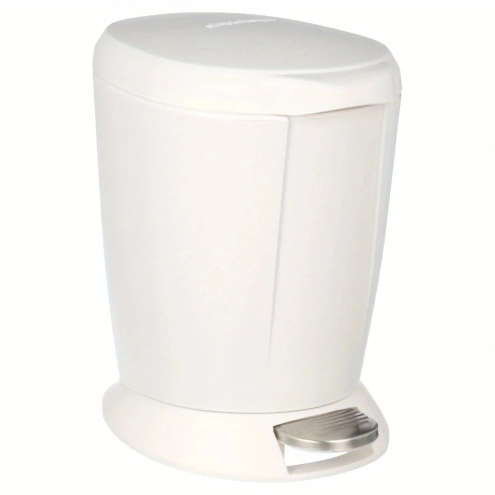 

6 Liter Plastic Compact Round Bathroom Step Trash Can White Small Garbage Bin with Lid