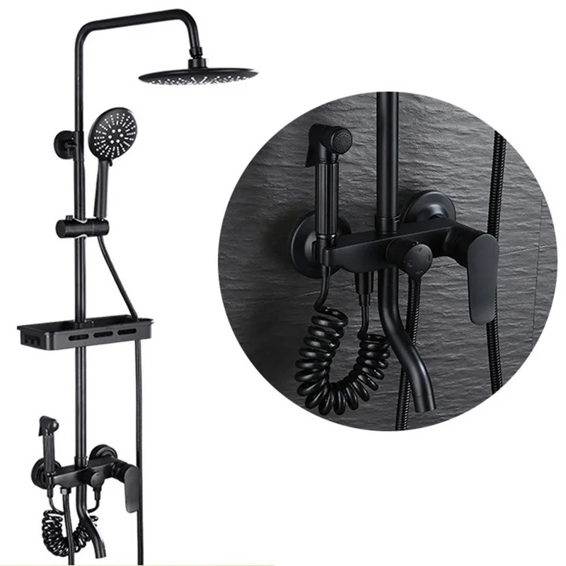 

Copper and Black Four-speed Shower Faucet Shower Nozzle Set Rain Shower Bathroom Bath Household Shower Shower Set