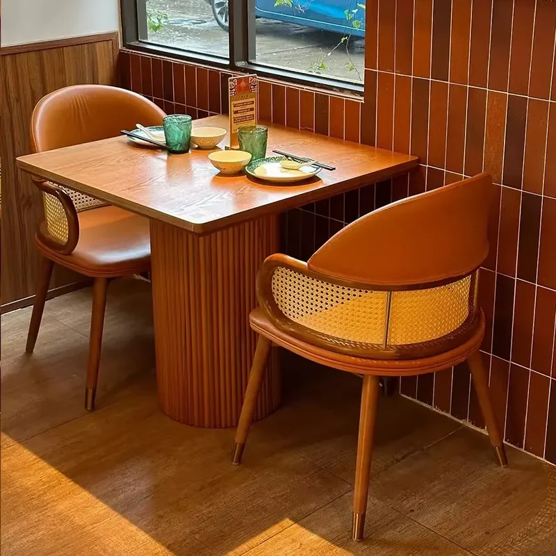 OEM Western-style Restaurant Cafeteria Restaurant Furniture Rattan Solid Wood Restaurant Tables and Chairs Cafe Furniture