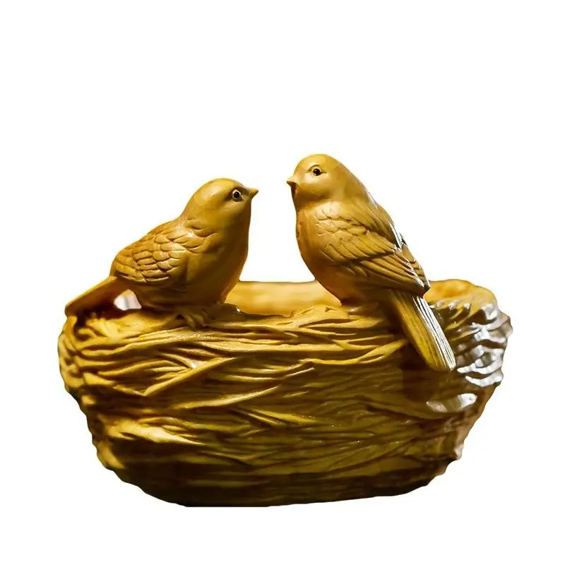 Thuja Wood Carving Handles Bird Nest Double Living Double Flying Solid Wood Carving Crafts Home Decoration Ornaments