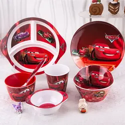 Lightning McQueen animation peripheral anti-fall and anti-scald bowl cup creative divided plate cartoon children's tableware set