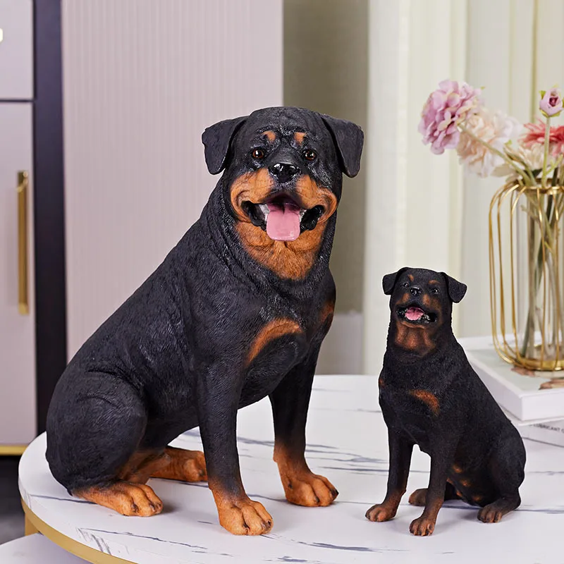 Realistic Figurine Rottweiler Model Living Room Entrance Home Decoration Doorway Guard Dog Sculpture Housewarming Gift