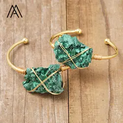 Raw Malachite Mineral Chunky Bangles Healing Natural Malachites Open Cuff Bracelets Handmade Wire Wrap Jewelry Men Women Gifts