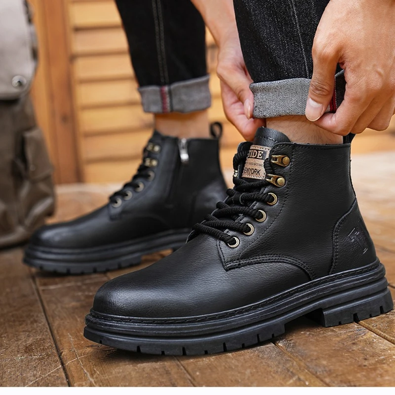 الرجال في الهواء الطلق عدم الانزلاق كل مباراة أحذية بوت قصيرة غير رسمية Masculinas الرجال أحذية عمل الموضة عالية أعلى الرجعية الأحذية الجلدية مقاوم للماء
