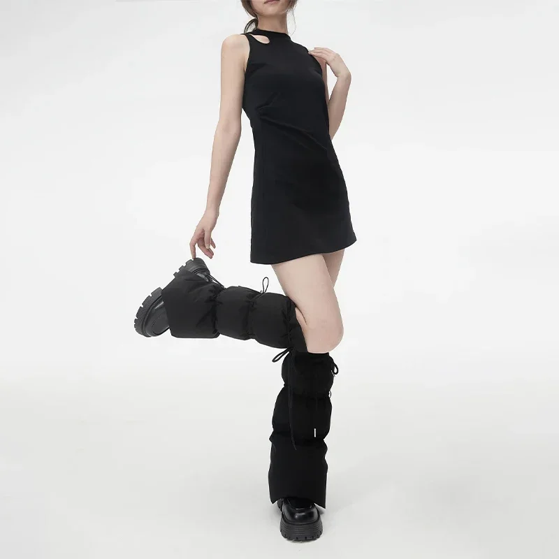 2025 Winter Women Warm Puffer Leg Warmers Drawstring Split Flared Boot Cuffs Knee Socks Insulated Padded Leg Sleeves