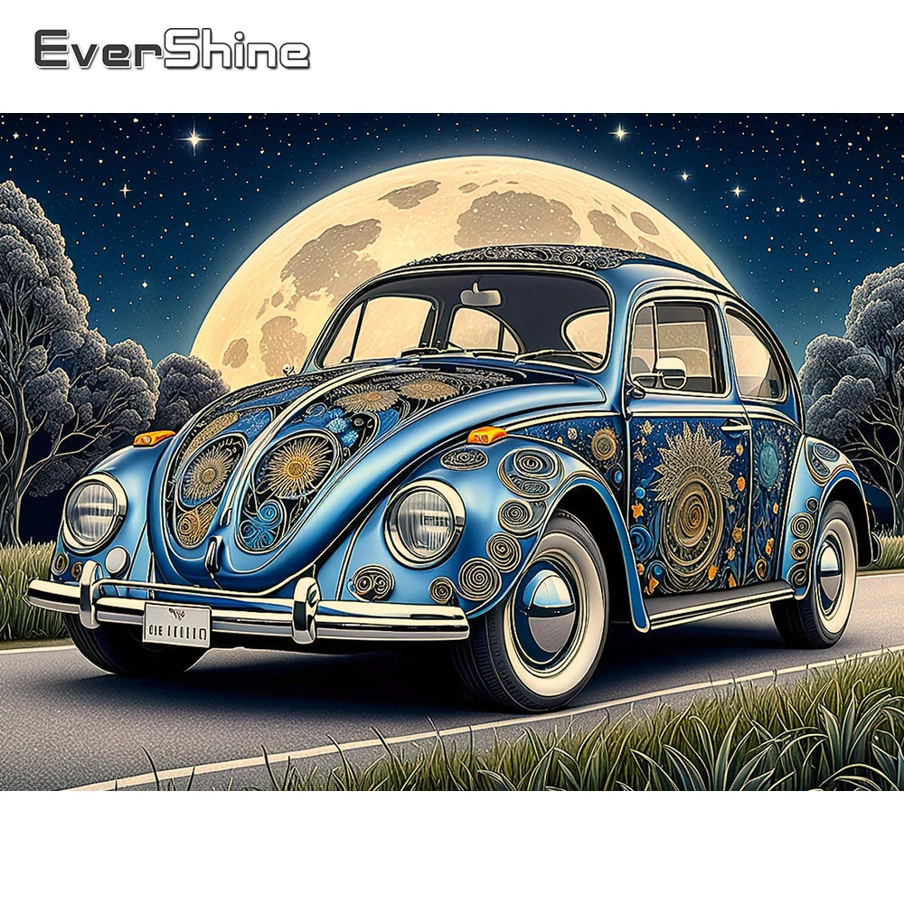 EverShine Diamant-Gemälde, Landschaftsbild, Strass-Stickerei, Auto, voller quadratischer Drillinge, Mosaik, Mond, Dekor für Zuhause