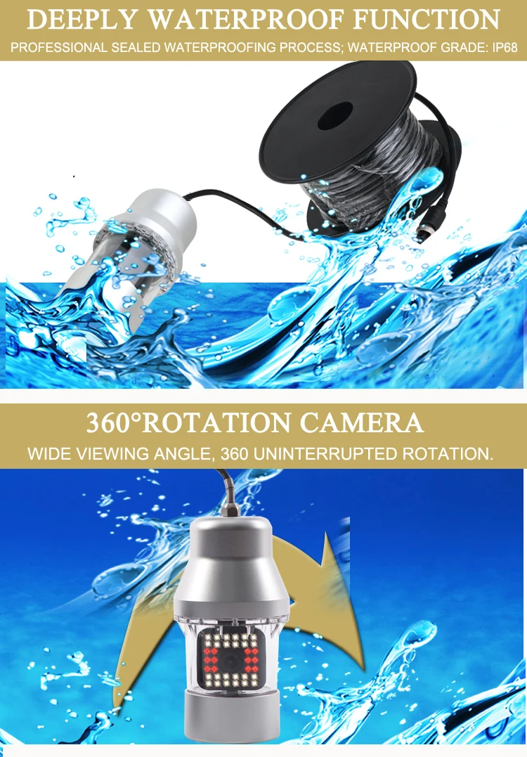 1080P 9inch HD Fish Camera Underwater Camera 360 Degrees Rotating 670Ft Cable 42LEDs&IR Lights Waterproof IP68 Fish Camera