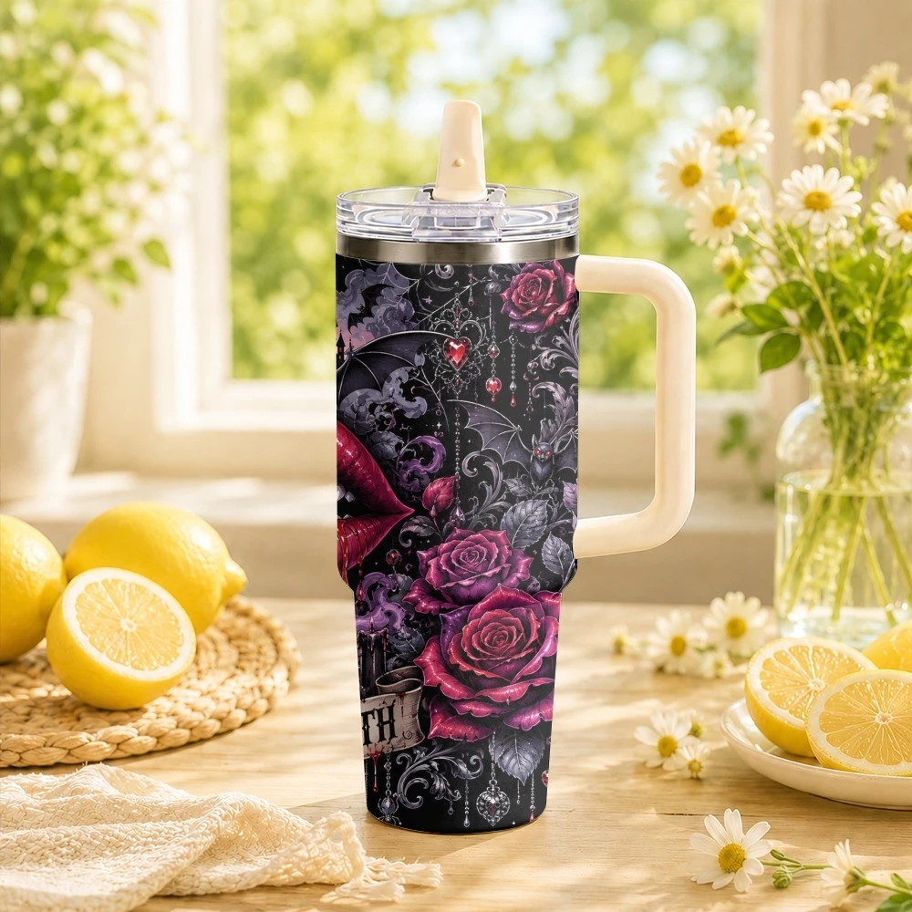 Gothic Vampire Red Lips Pattern Vacuum Flasks 40oz Stainless Steel Insulated Tumbler Leakproof Vacuum Travel Mug Portable  Cup