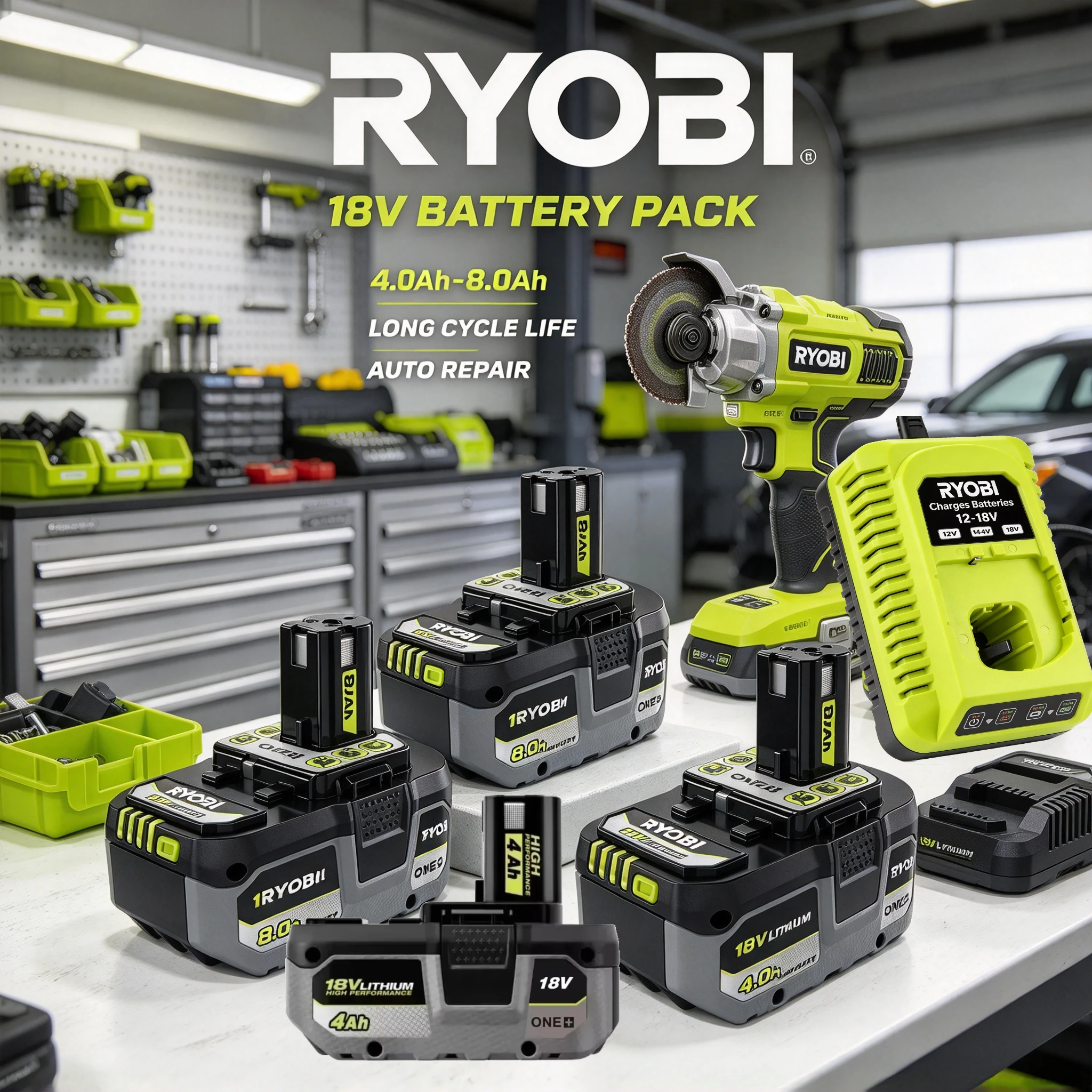 RYOBI ONE+ 18V 4.0Ah Replacement Battery, Compatible P107,  High Energy Density, Reduce Recharge Times For Lawn Care