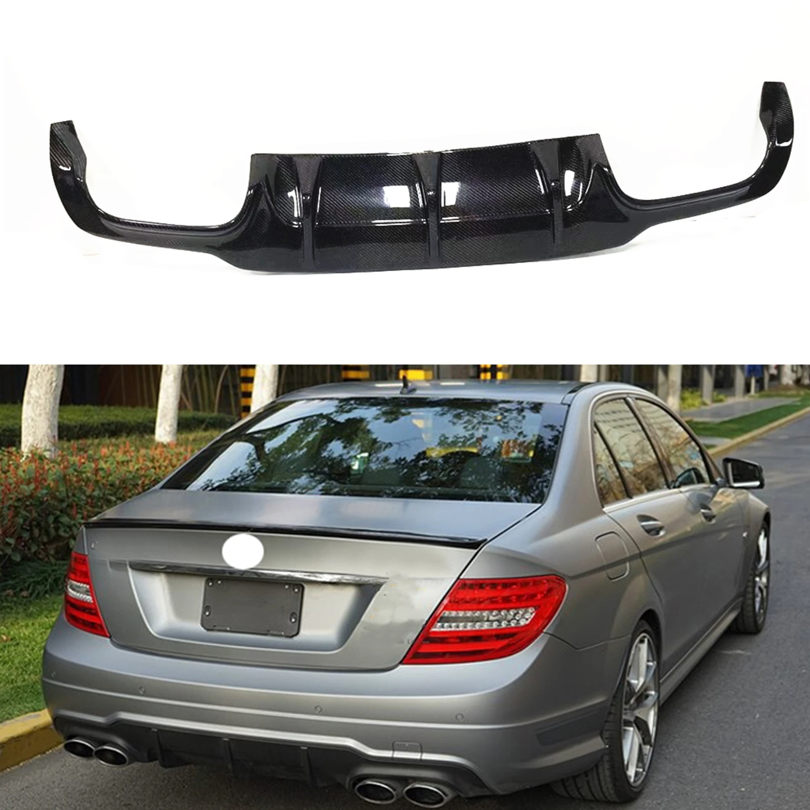 Car Rear Bumper Exhaust Diffuser Lip Bracket Spoiler Splitter Carbon Fiber For Mercedes Benz W204 C63 AMG Sedan 2012-2014