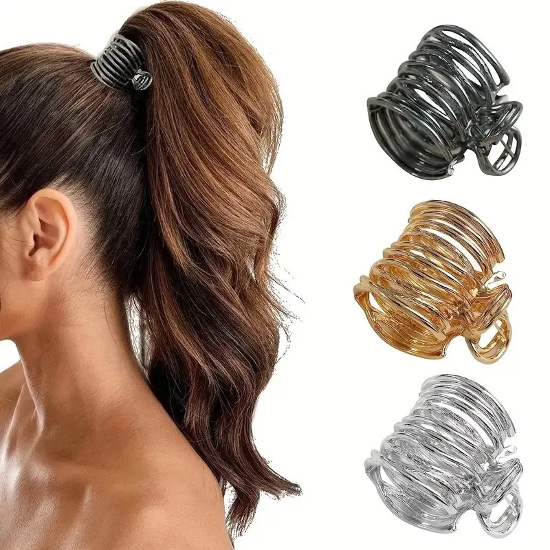 Pinzas geométricas huecas de Color dorado para mujer, pinza de pelo de Metal, horquilla cruzada, diadema, cangrejo, accesorios para el cabello