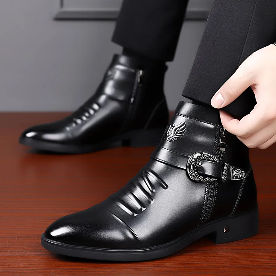 Herren PU-Stiefeletten mit seitlichem Reißverschluss, runder Zehenpartie, kurze Stiefel für den täglichen und lässigen Gebrauch – Detail 7