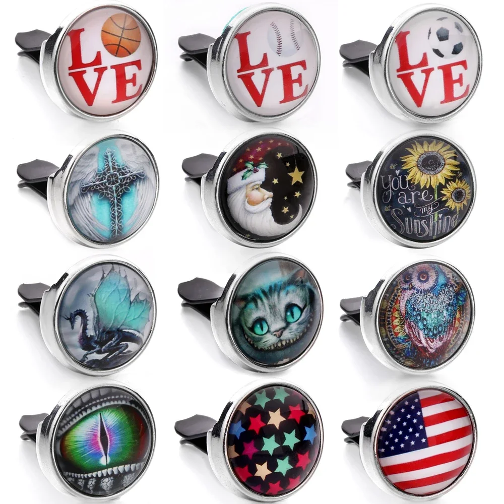 10pcs/lot New Glass Cabochon Car Perfume Diffuser Essential Oil Vent Clip Car Air Freshener Aromatherapy Diffuser Locket Pendant