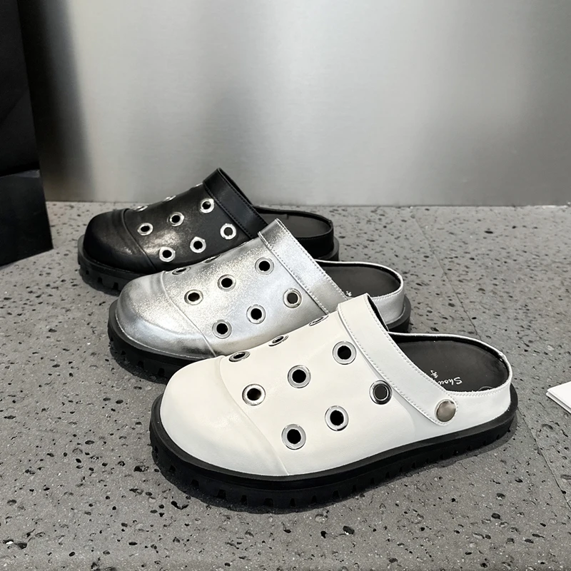 

2025 New Women's Slippers Anti-slip metal buckle with perforations Women half slippers Summer plus size slip-on female shoes