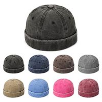 Vintage Washed Denim Brimless Docker Cap Cotton Adjustable Vintage Dome Hat Solid Color Brimless Hat Boy Girls