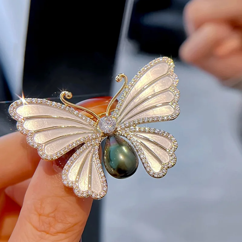 DIYAccessories Cocoon Breaking Butterfly Fashion Insect Brooch High-Grade Enamel Color Inlaid Zircon Pin Pearl Corsage Eardrop F