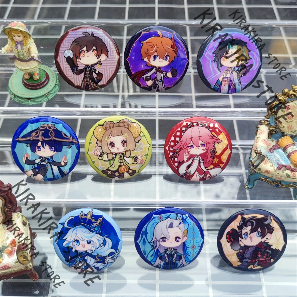 Genshin Impact Furina Tartaglia Neuvillette Badge Rocking Standing Sign Laser Sleutelhanger Acryl Stand Figuur Dubbele Flitser