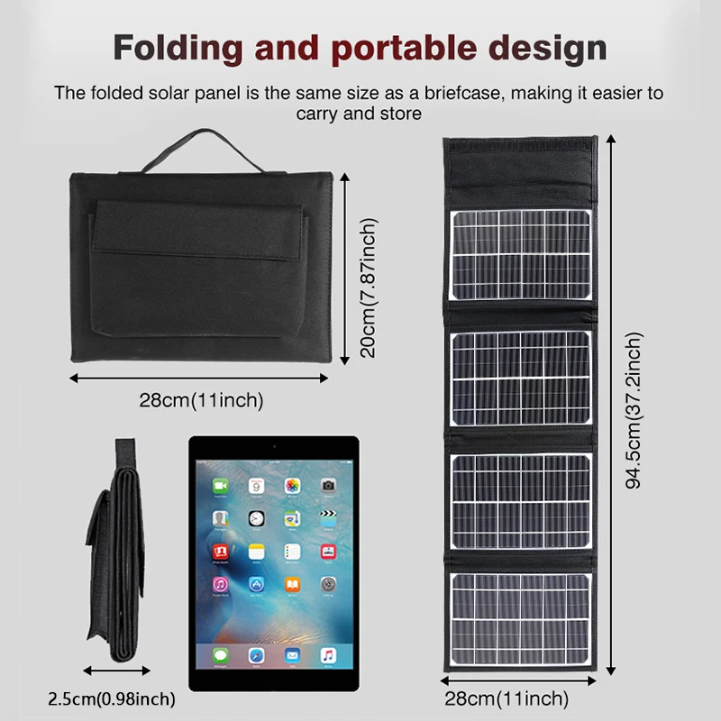 12V 100W Fast Charge interface Portable Foldable Solar Panel Dual USB Charger Outdoor Solar Cells Plate Power Bank Solar Energy