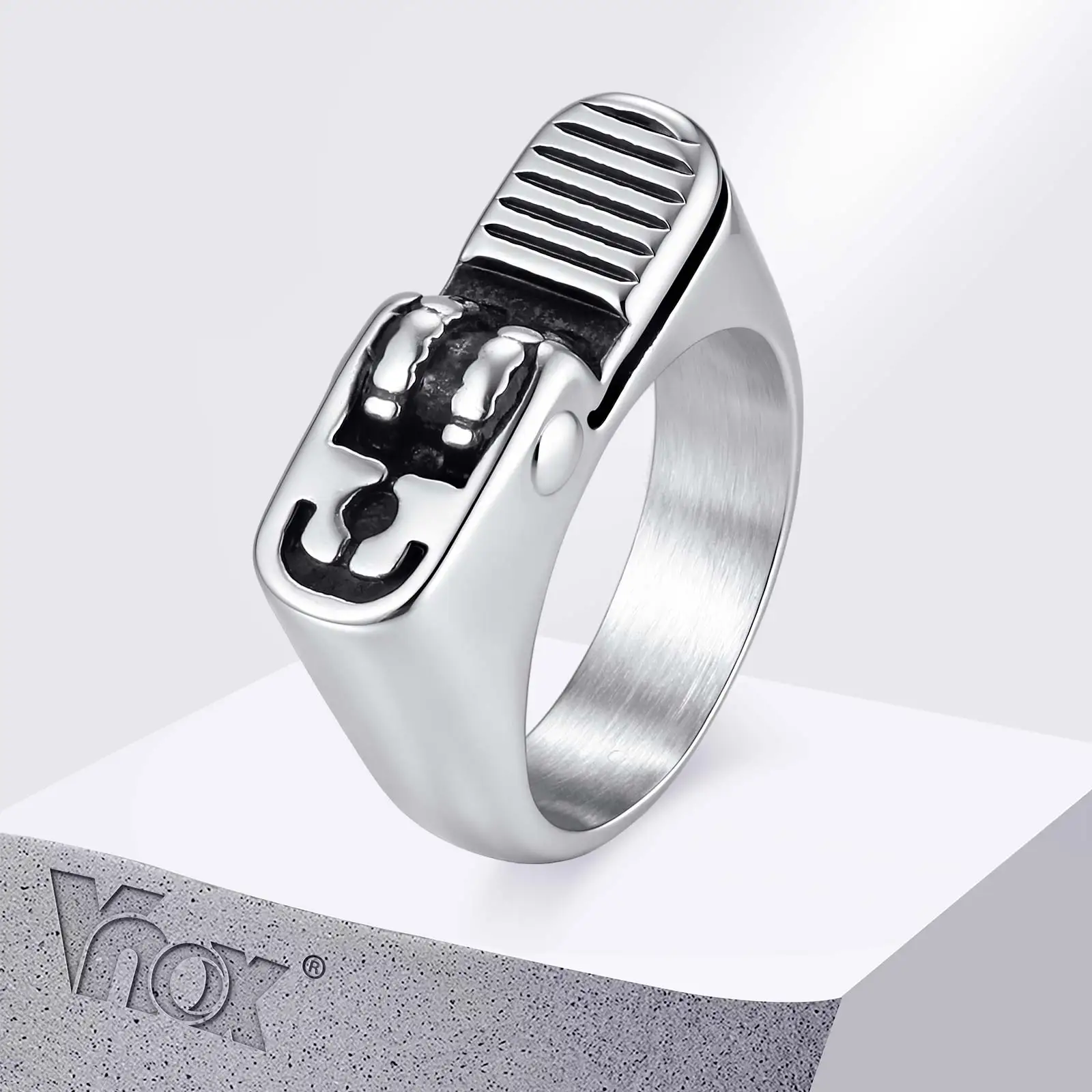 Vnox Men's Lighter Shaped Stainless Steel Ring, Punk Silver Color Band Ring, US Size 8-11, Unique Creative Party Jewelry Gift