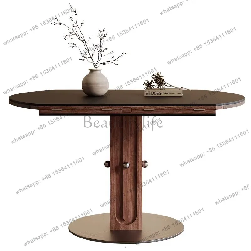 

Medieval solid wood folding dining table retractable variable round table small apartment household