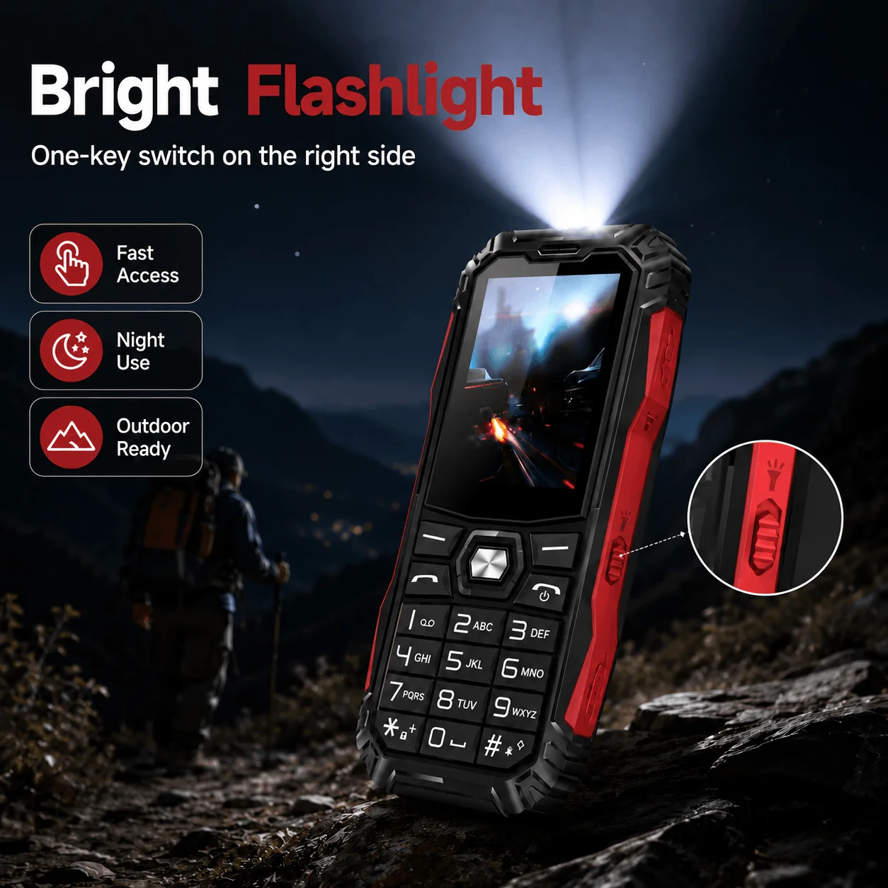 Outdoor Style Feature Phone Dual SIM Big Buttons Loud Speaker Flashlight Long Standby Basic Cell Phone for Seniors Backup Use