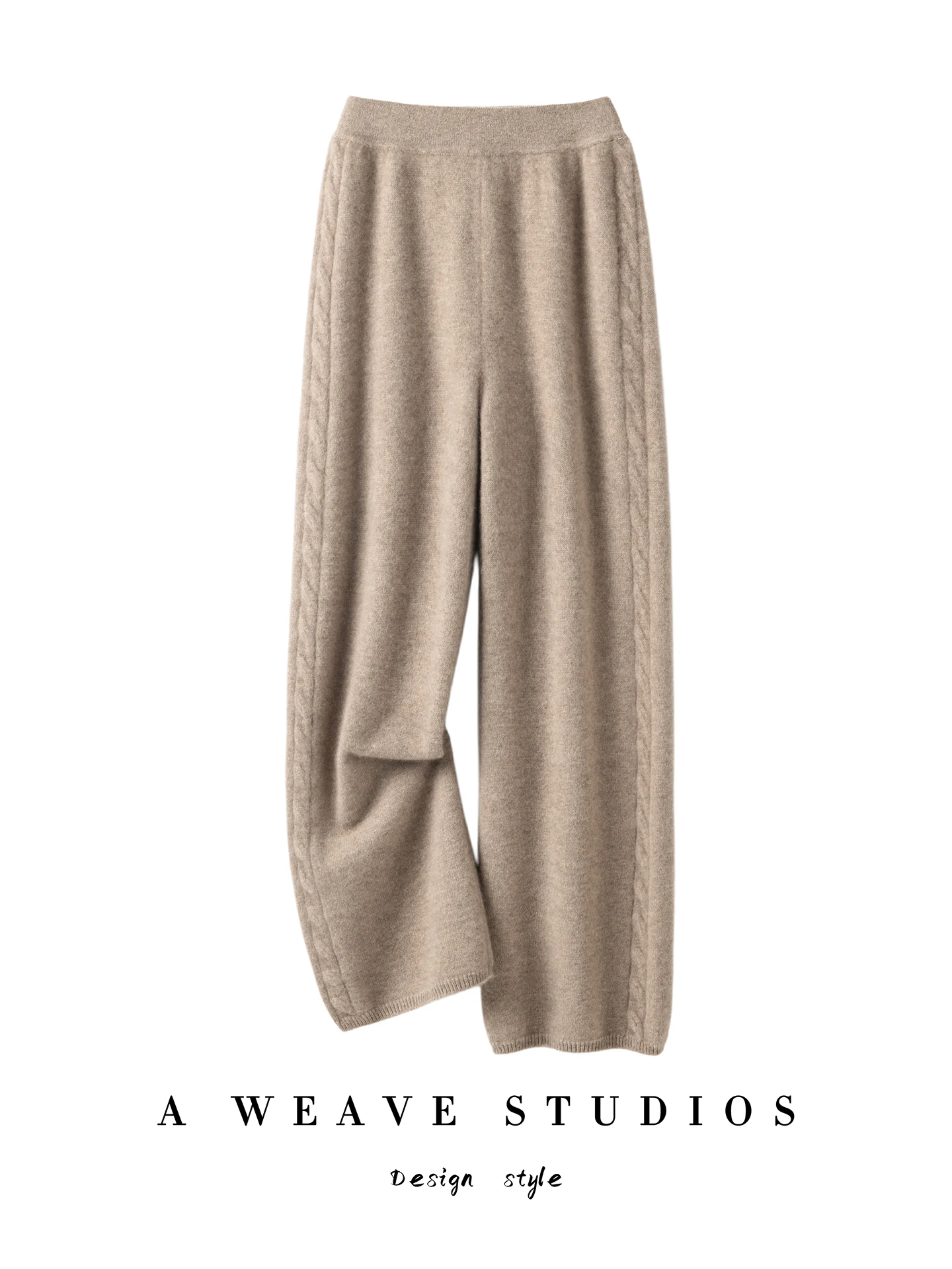 TLOML Women 100% Cashmere Side Twisted Flower Wide Leg Pants Autumn Winter Cashmere knit Soft Warm Thick Simple Style Trousers