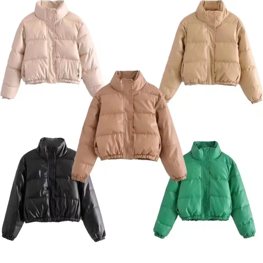 

Women's Thickened Stand Collar Cotton Jacket Imitation Leather European American Style New Model WF Space Cotton Coat