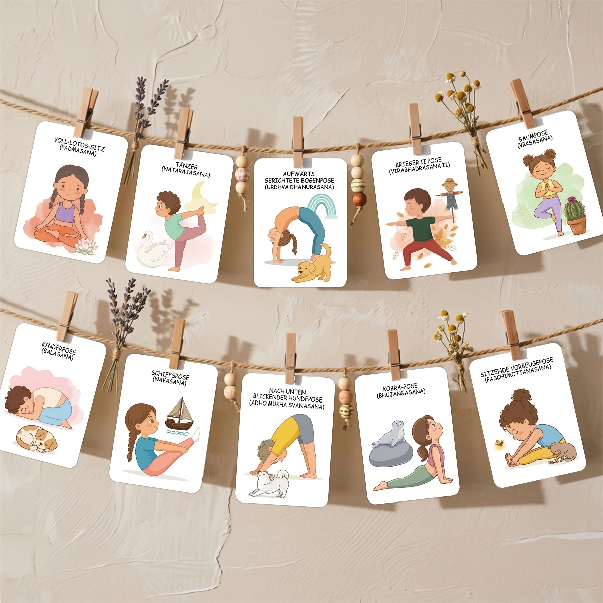 24pcs German/English Yoga Pose Cards,Playful Yoga Learning Deck,Fun Exercise Cards For Home,Class,Yoga Studio,Gift For Beginners - view 6