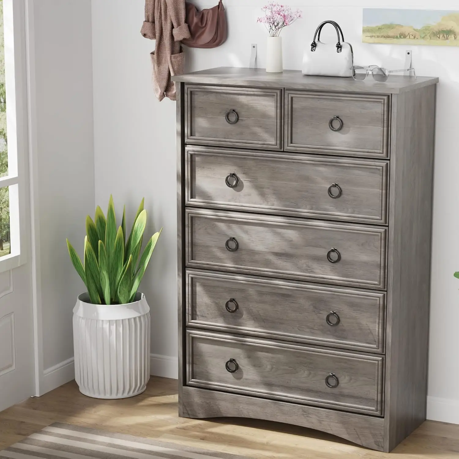 Modern 6 Drawer Dresser, Dressers for Bedroom, 44.33