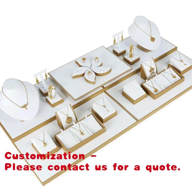 

Customize.Gold White Silk Counter Necklace Ring Bangle Earring Organizer Gold Shelf Cabinet Showcase Cabinet Display Cabinet