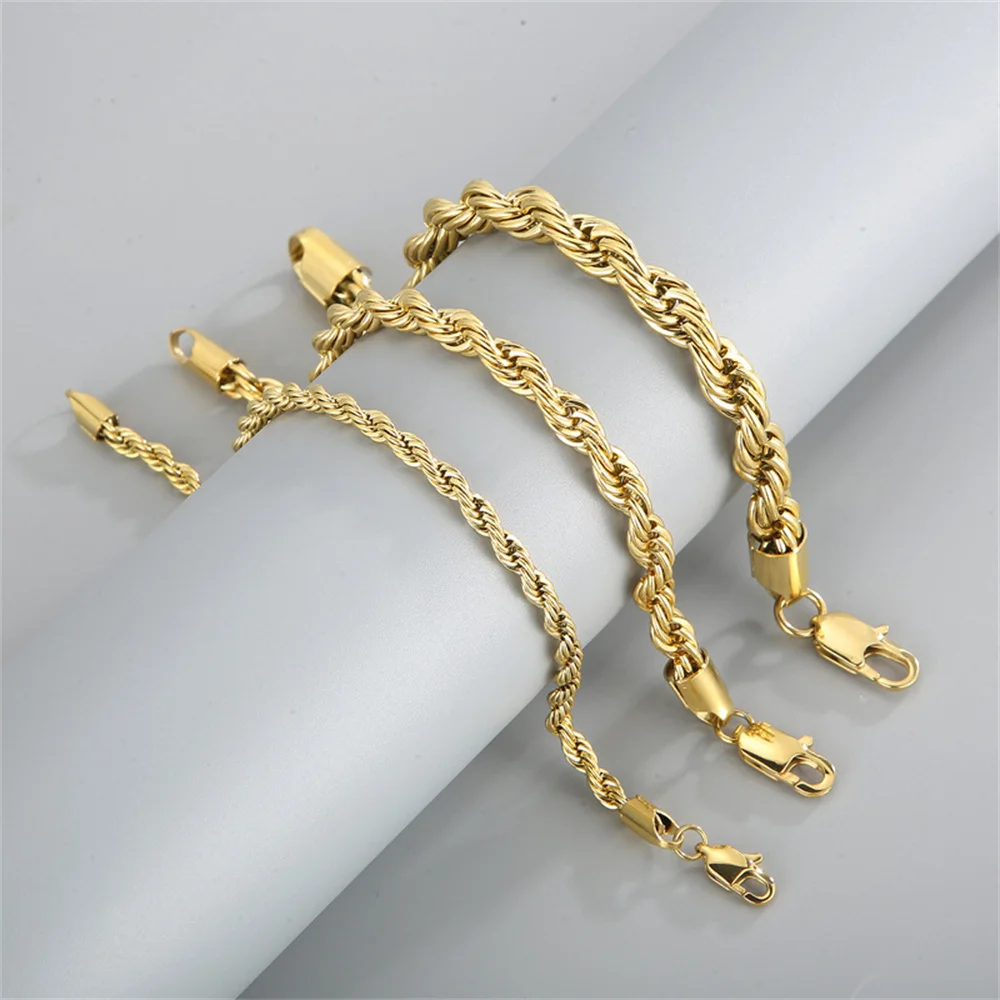 3/4/5mm Vintage Edelstahl Gedrehte Kette Herren Armband 20CM Rock Goldfarbenes Armband für Damen Mode Herrenschmuck – Detail 5