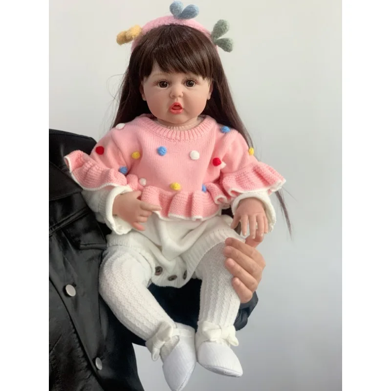 실물 같은 Reborn Baby 인형 천 바디 소프트 실리콘 60cm 소녀 비닐 공주 Bebe, 생일 선물 드레스