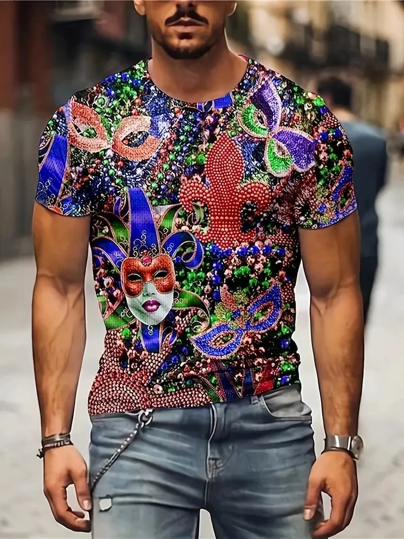 2025 Celebration Mardi Gras T-Shirt For Men Full Print Short Sleeve Crew Neck Tshirts New In Casual Mens Festival Tees Tops