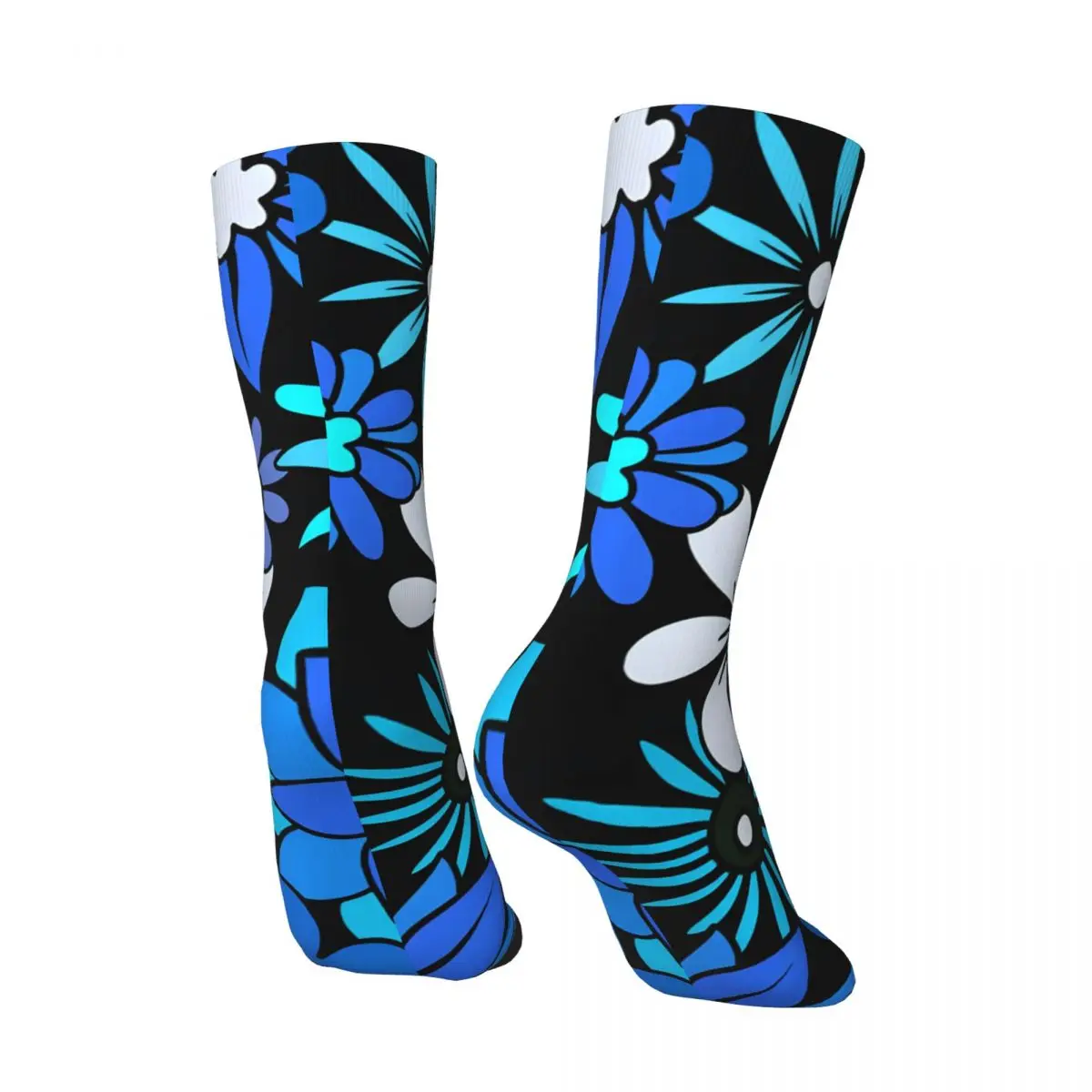 Crazy compression 1960'S Blue And Aqua Floral Pattern Sock for Men Harajuku Quality Pattern Crew Sock Casual