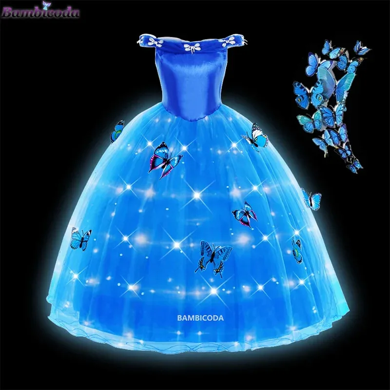 Elza belle princesa rainha da neve traje luz led vestido menina halloween ariel carnaval roupas crianças cosplay cinderela rapunzel