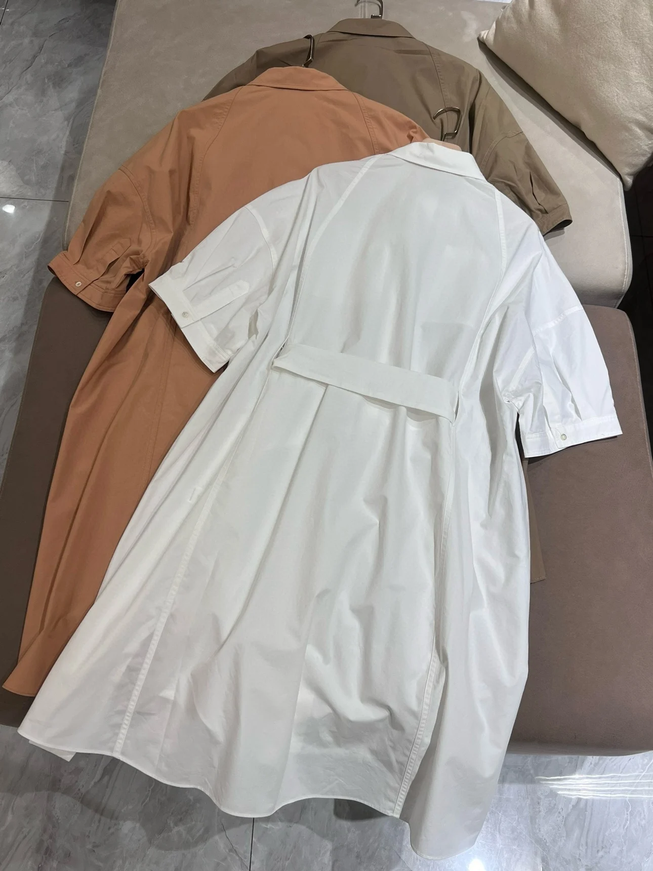 Casual loose cotton wide waist belted dress