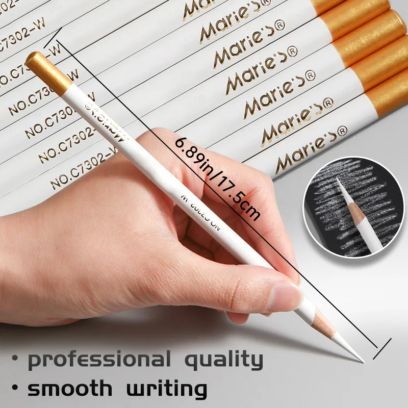 12pcs Marie\'s White Charcoal Pencils Set,Sketch Highlight Pencils,for Sketching,Shading,Blending,Supplies for Beginners,Artists
