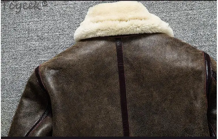 Tcyeek-Casaco de pele de carneiro genuíno masculino, jaqueta de pele masculina 100% natural, casaco B3, pano quente de shearling de ovelha, alta qualidade