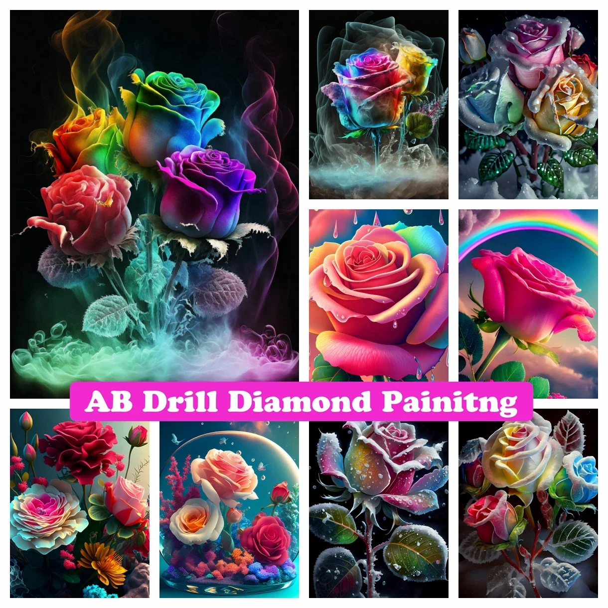 

Rainbow Rose 5D DIY AB Drill Diamond Painting Embroidery Dream Fantasy Flowers Cross Stitch Pictures of Rhinestones Home Decor