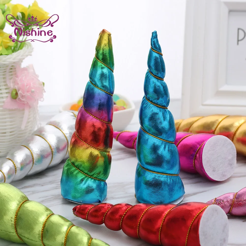 Nishine 3pcs/lot Unicorn Horn for Baby Girls Hairbands Clips Party Diy Headwear Hair Accessories Cake Topper Birthday Decor