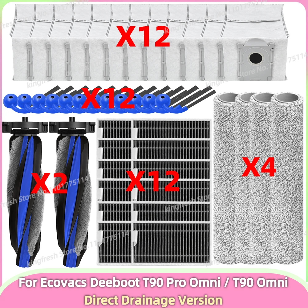 Compatible avec ( Ecovacs Deeboot T90 Pro Omni / T90 Omni - version à drainage direct ) pièces d’aspirateur brosse filtre sac à poussière rouleau mop accessoires