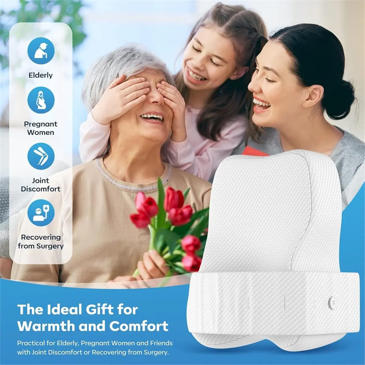 A67T NEW Memory Foam Knee Pillow for Side Sleepers - Enhanced Comfort for Back, Hip, and Joint Pain Relief, Adjustable Strap