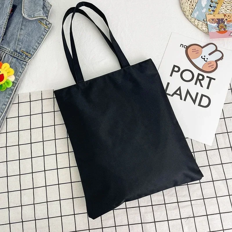 Large Capacity Black White Canvas Shoulder Tote Bag Folding Eco Cotton Handbag Reusable DIY Shoulder Bag Shopping Bag