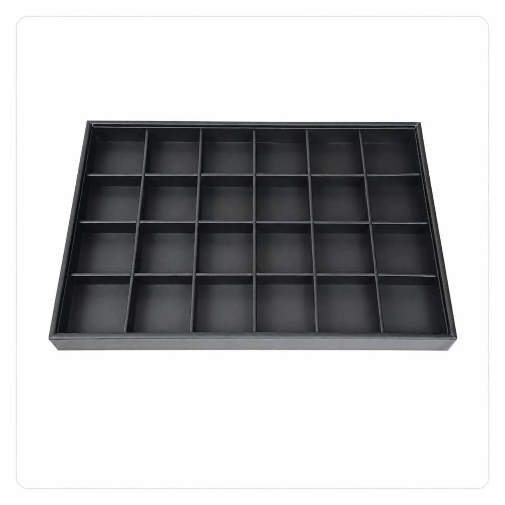 Stackable Jewelry Display Tray PU Leather Black Jewelry Storage Organizer Waterproof Multi Compartments Storage Rack