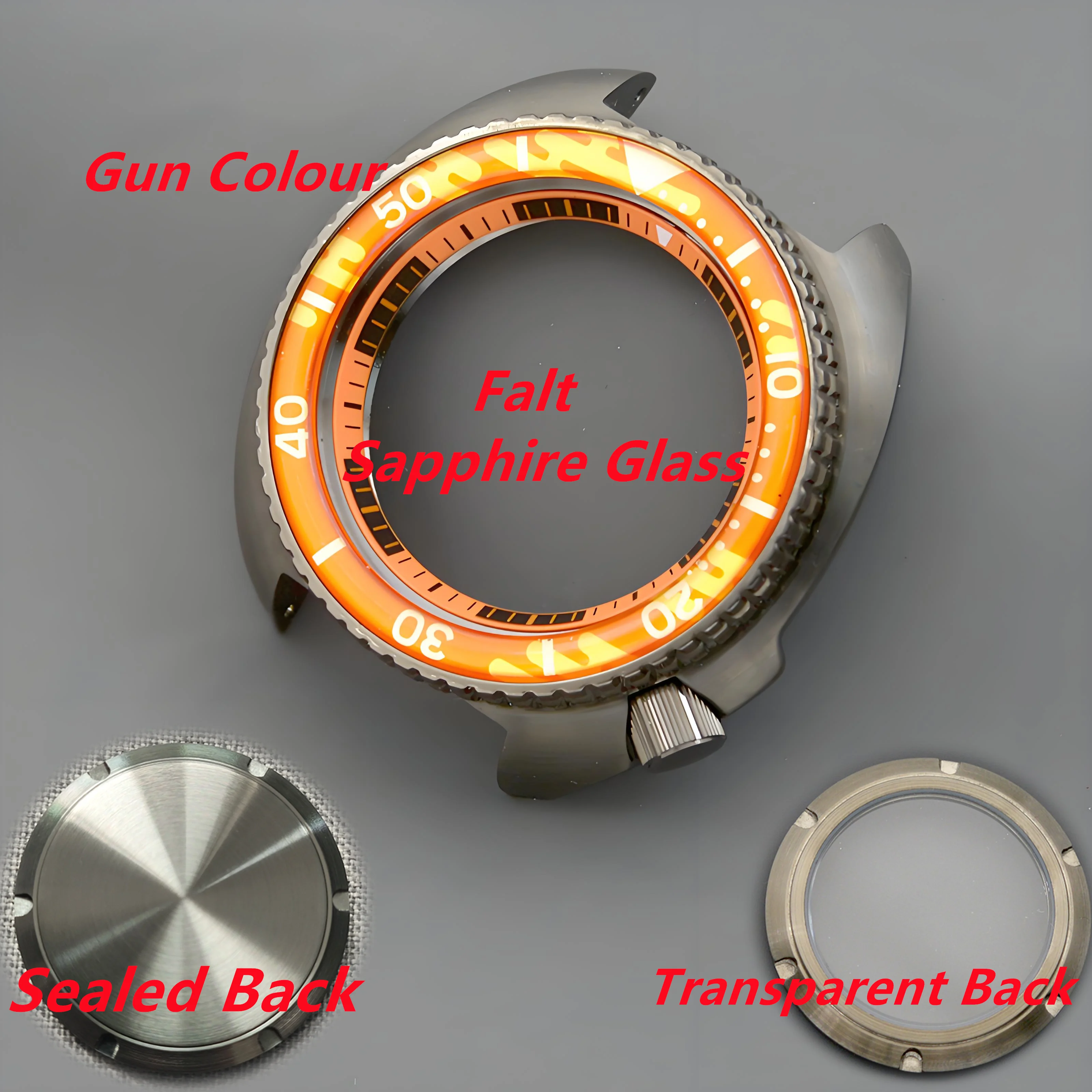 Gun Colour Turtle Abalone Dive Watch Case Fit NH34 NH35 NH36A 7S 4R Movement Design SKX6105 6309 Watch Parts Repair