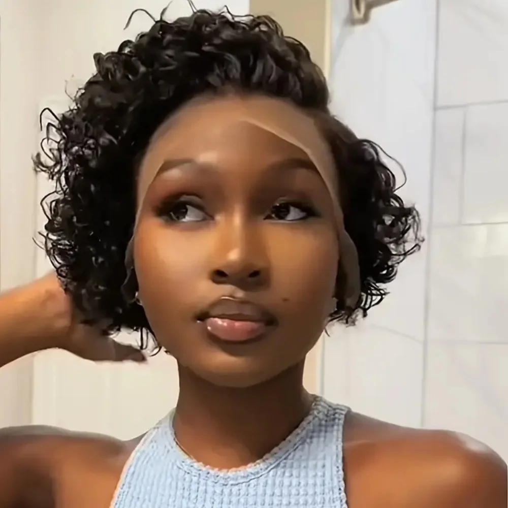 13x4x1 Pixie Cut Lace Front Wig for Women  Curly Wave 150% Density Human Hair Wig
