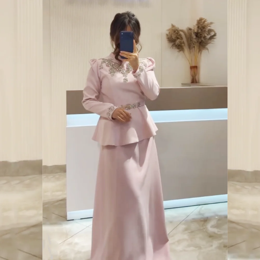 

Customized Charmeuse Rhinestone High Collar A-line Long Dresses Bespoke Occasion Women Evening Dress Elegant Party Gown