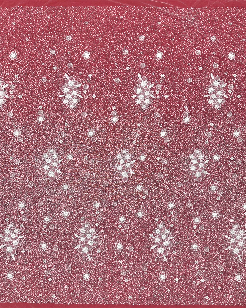 White 5 Yards Luxury African Sequins Lace Fabric High Quality Lace French Mesh Nigerian Beaded Lace Fabrics For Sewing Dress