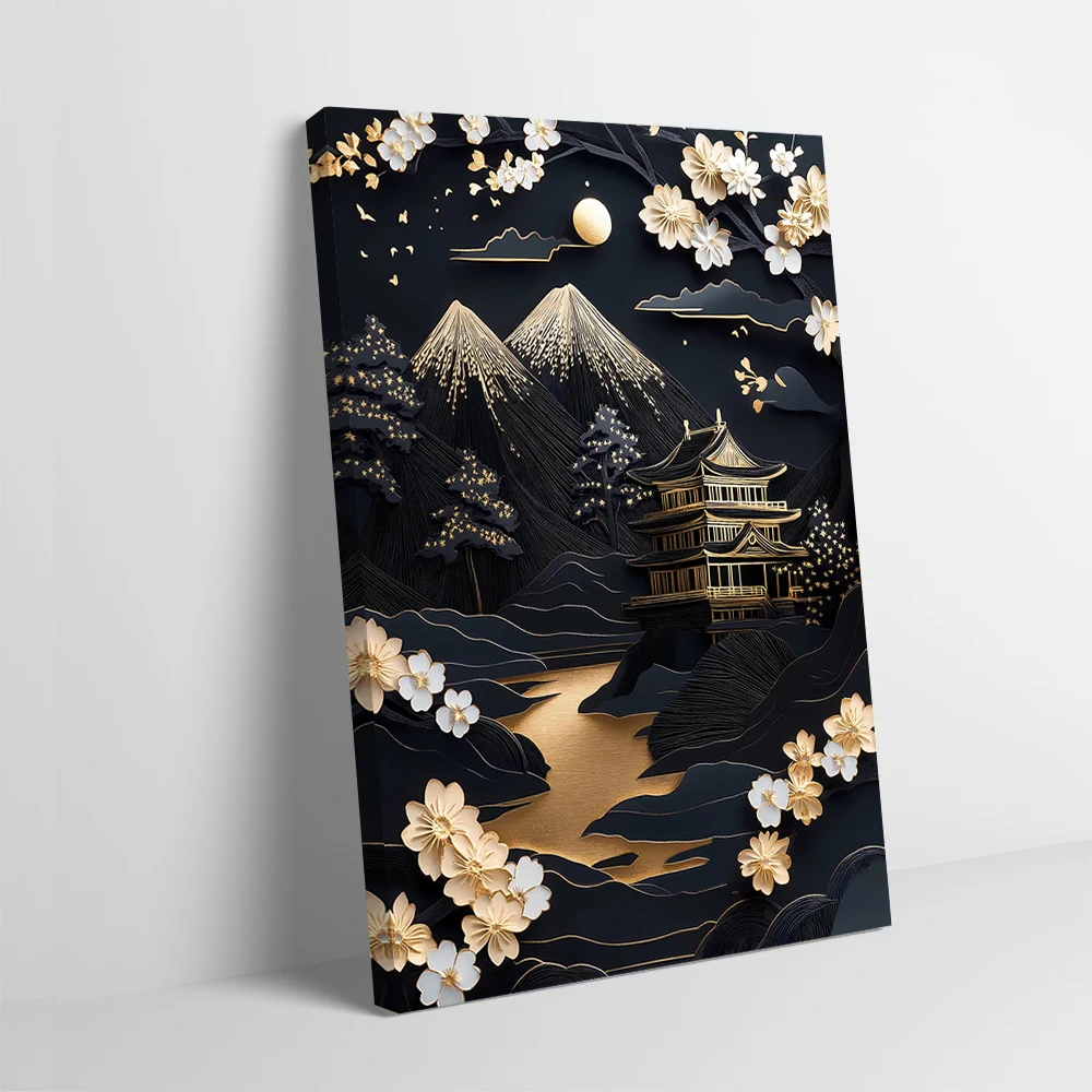 Japanese Papercut Landscape Kintsugi Fuji Japan Poster Customizable Printed Canvas Painting for Pictures Wall Art Bathroom Decor