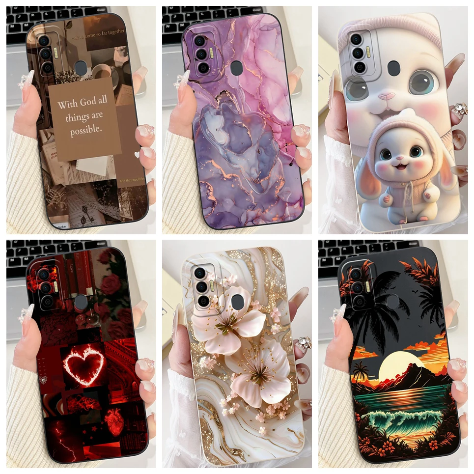 

Phone Case For Tecno Spark 7 7T 7P Spark 7 Pro Coque Capa Flower Butterfly Rabbit Luxury Fashion Back Cover Soft Silicone Casing